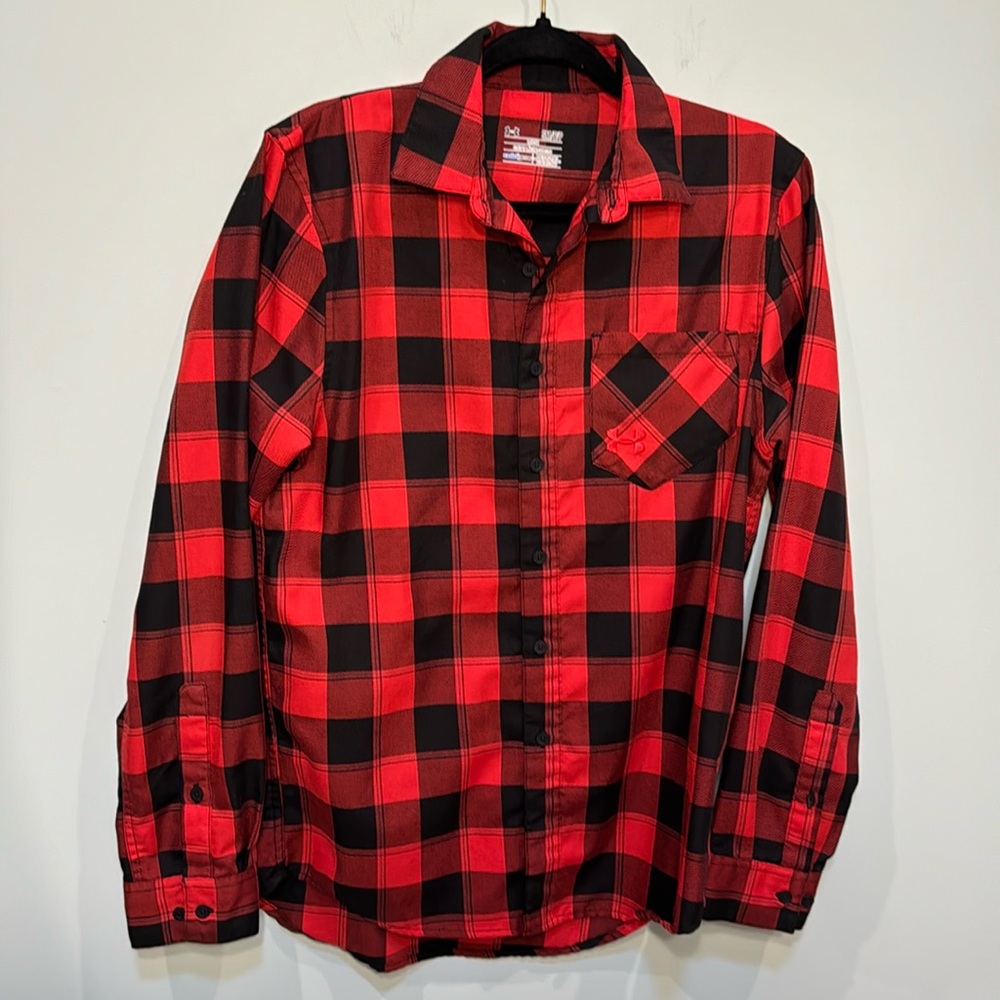 Under Armour black and red plaid button polo shirt Size S